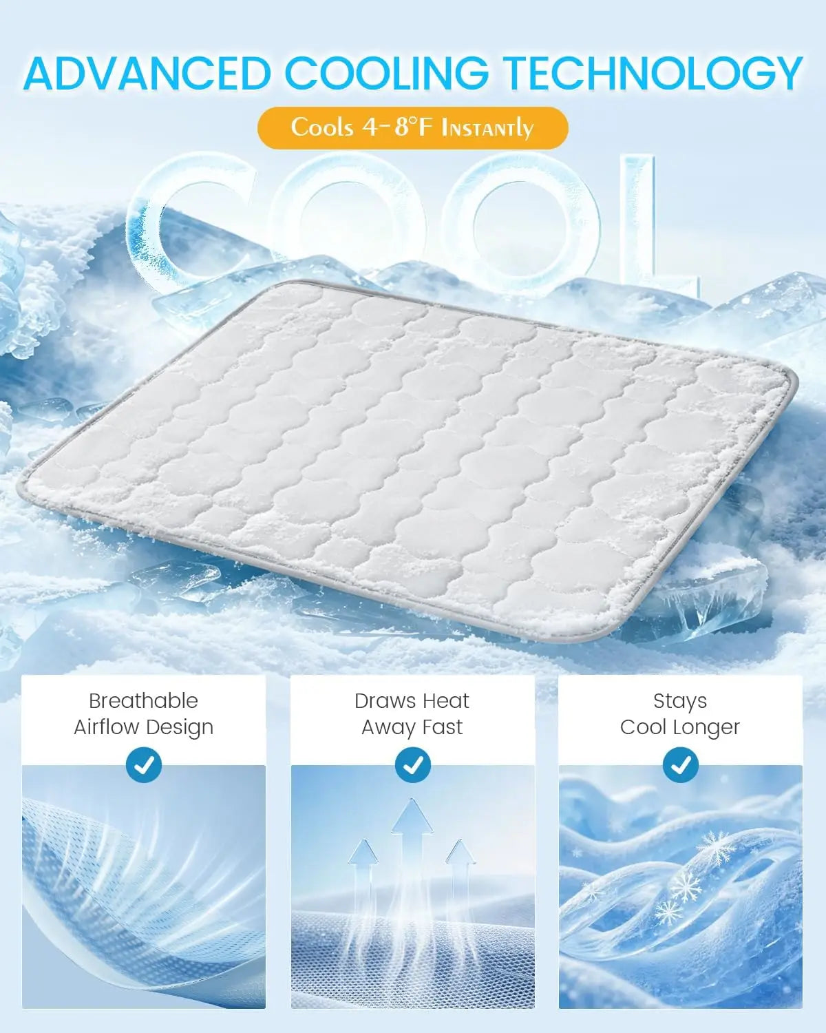 Extra Large Self-Cooling Dog Mat (47" x 32") - Breathable and Washable Pet Pad for Large Dogs, Ideal for Outdoor and Home Use in Summer - Gray