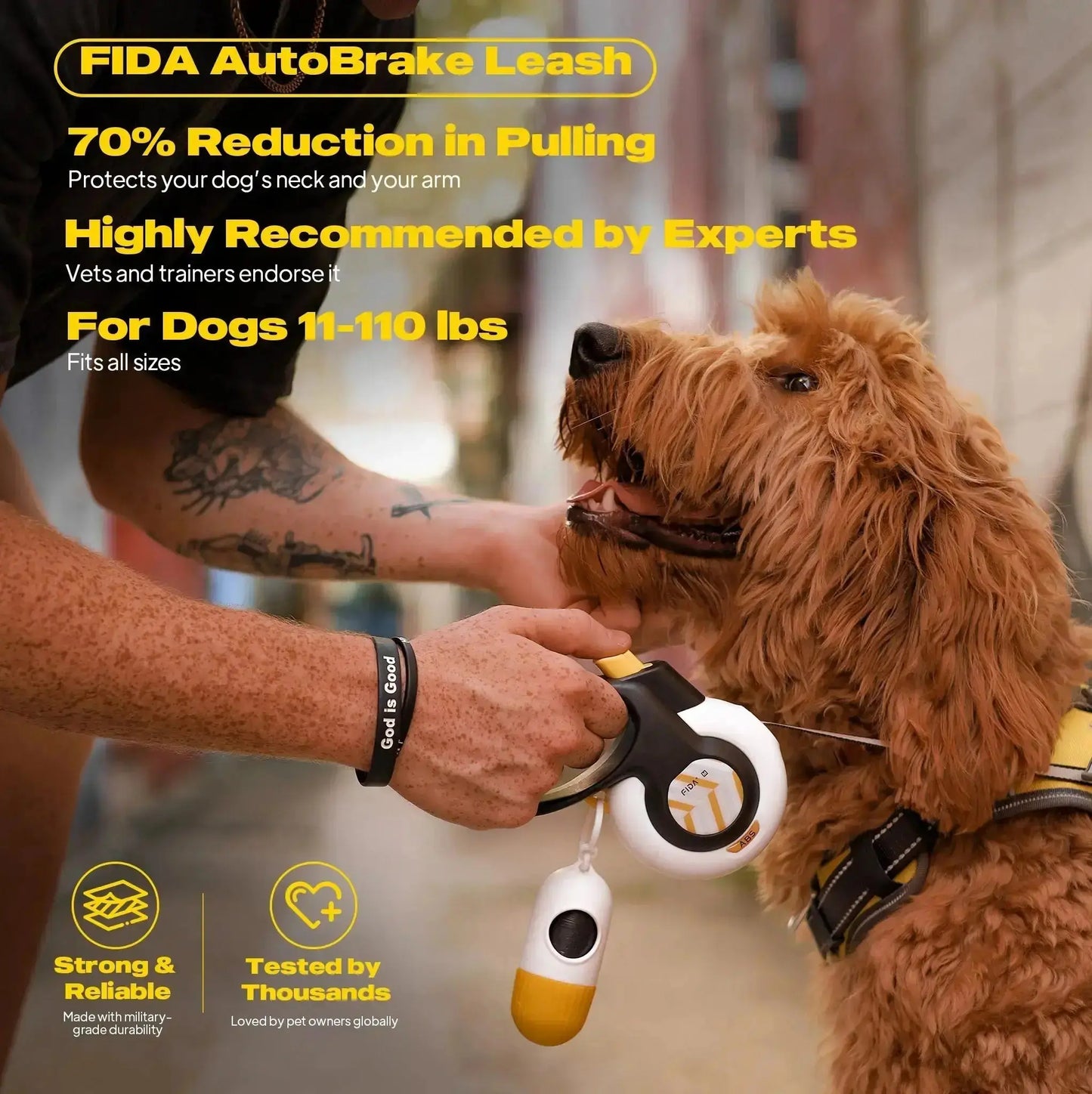 Fida Retractable Dog Leash with Autobrake Technology, 16 Ft Heavy Duty No-Pull Design for Large and Medium Dogs, Tangle-Free, One-Hand Control, Soft Grip