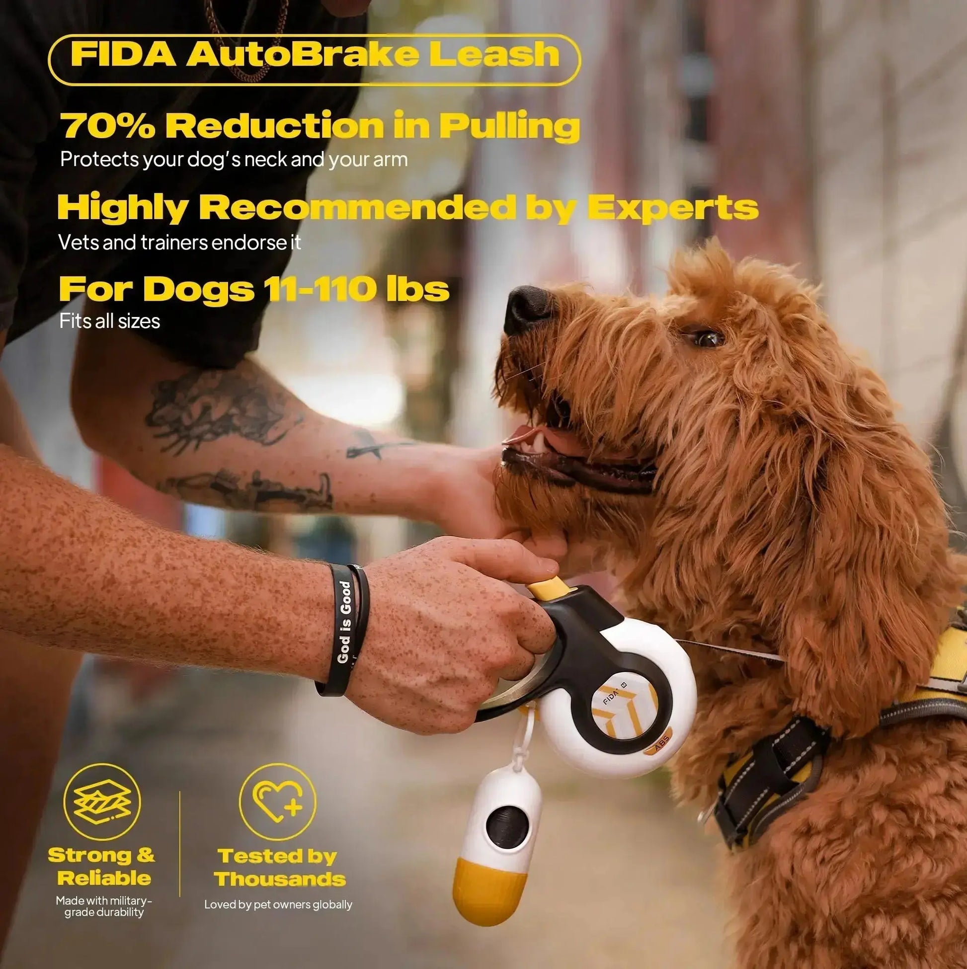 Fida Retractable Dog Leash with Autobrake Technology, 16 Ft Heavy Duty No-Pull Design for Large and Medium Dogs, Tangle-Free, One-Hand Control, Soft Grip