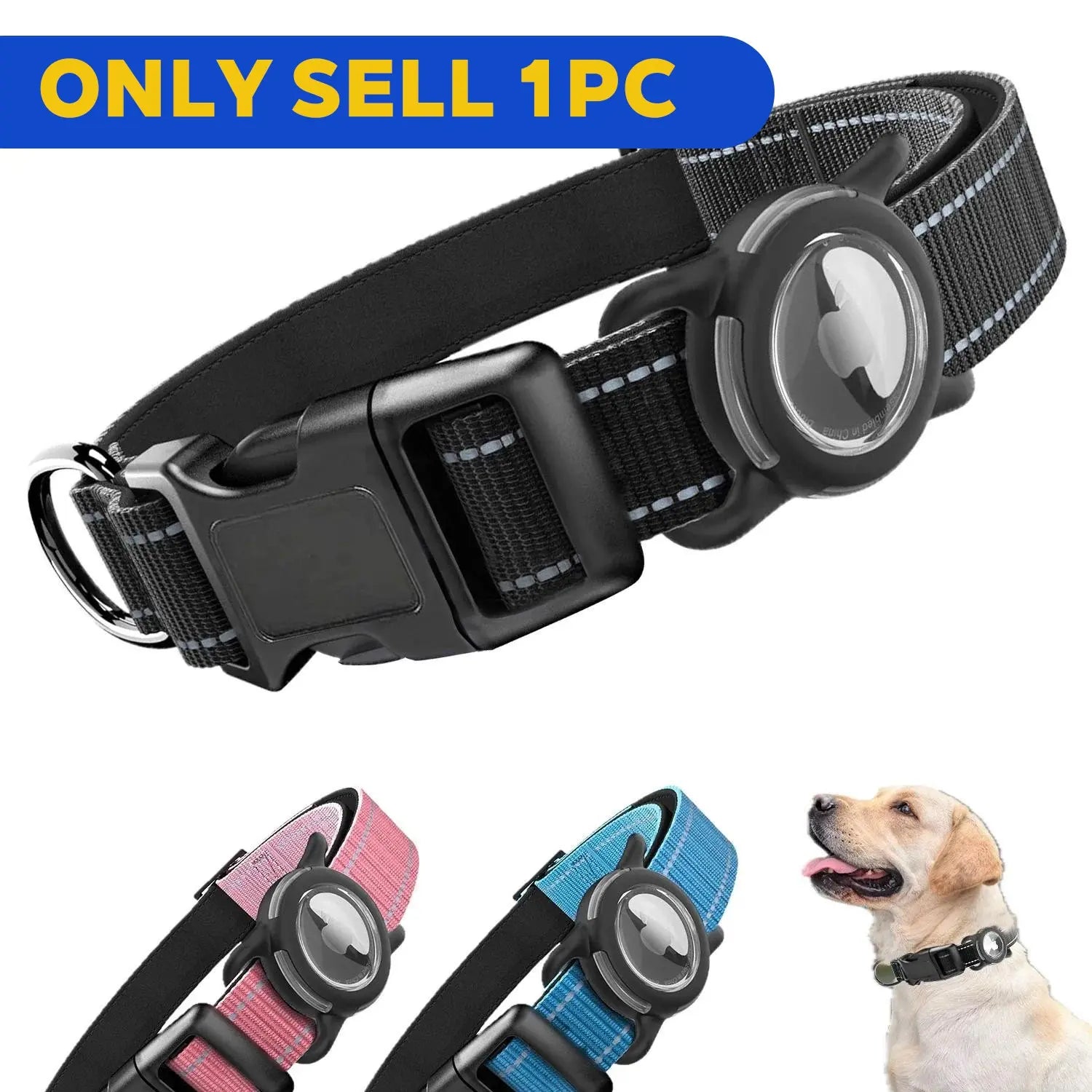 Premium Adjustable Dog Collar with Waterproof AirTag Case, Reflective Soft Padding for Large Dogs