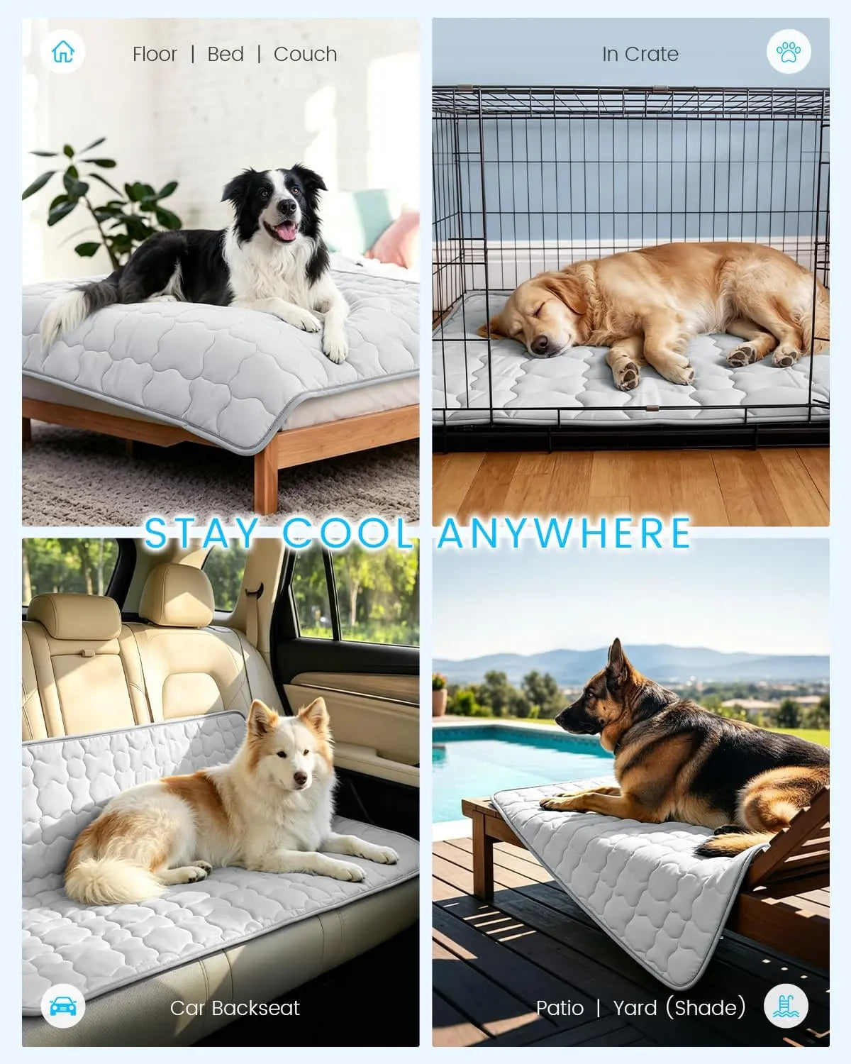 Extra Large Self-Cooling Dog Mat (47" x 32") - Breathable and Washable Pet Pad for Large Dogs, Ideal for Outdoor and Home Use in Summer - Gray