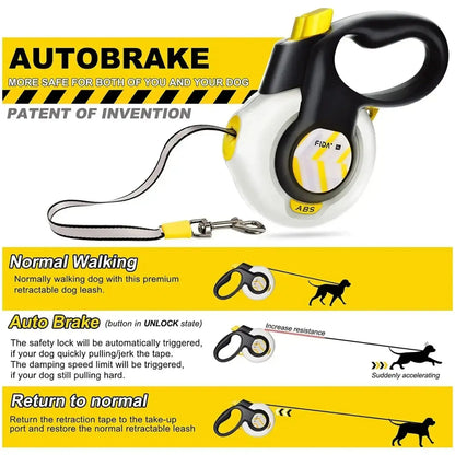 Fida Retractable Dog Leash with Autobrake Technology, 16 Ft Heavy Duty No-Pull Design for Large and Medium Dogs, Tangle-Free, One-Hand Control, Soft Grip