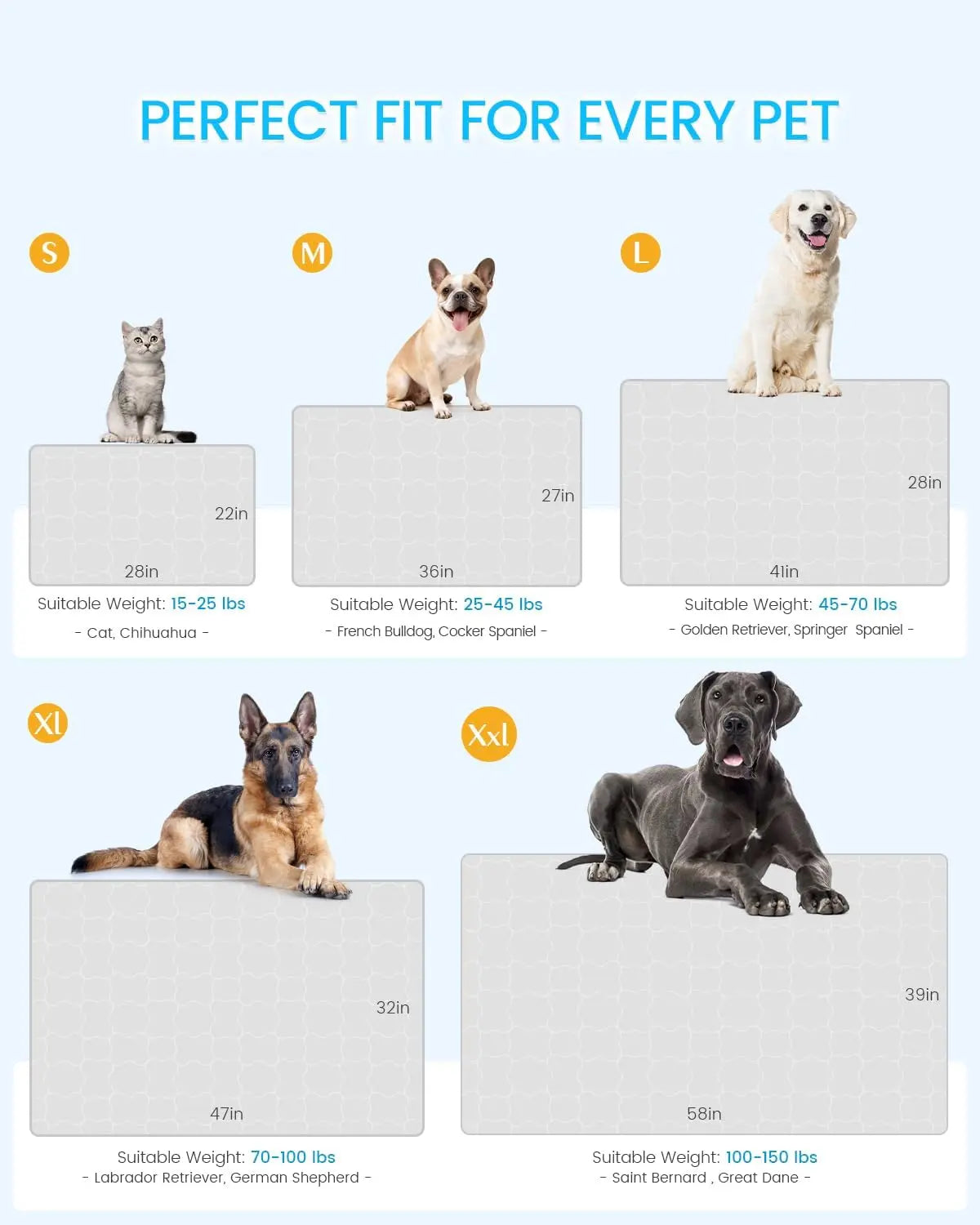 Extra Large Self-Cooling Dog Mat (47" x 32") - Breathable and Washable Pet Pad for Large Dogs, Ideal for Outdoor and Home Use in Summer - Gray