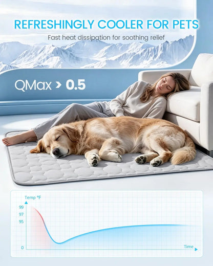 Extra Large Self-Cooling Dog Mat (47" x 32") - Breathable and Washable Pet Pad for Large Dogs, Ideal for Outdoor and Home Use in Summer - Gray