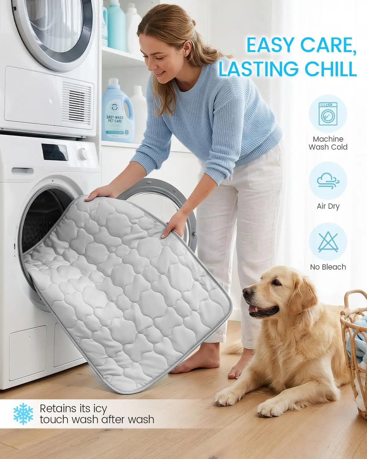 Extra Large Self-Cooling Dog Mat (47" x 32") - Breathable and Washable Pet Pad for Large Dogs, Ideal for Outdoor and Home Use in Summer - Gray